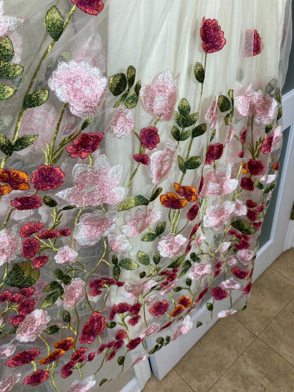 Deauville Ivory Floral Embroidered Midi Dress with 3D Flowers - Size Small - EUC - Picture 9 of 16